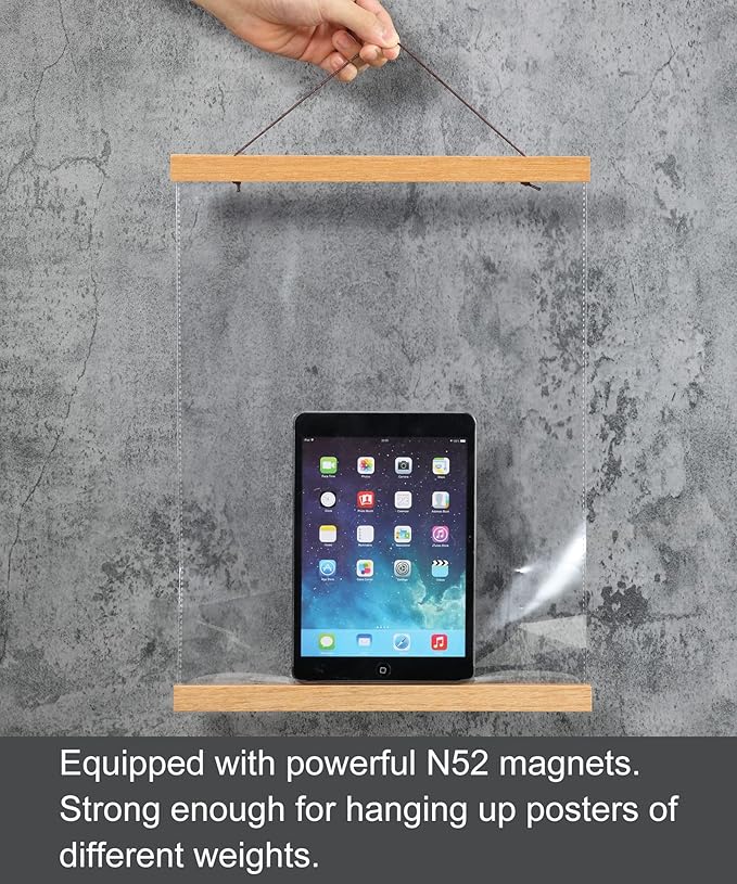 FALAMON Magnetic Poster Hanger Frame, 56x24 56x32 56x40 Teak Wood Magnet Poster Frame for Posters, Prints, Photos, Pictures, Maps, Scrolls, and Canvas Artwork