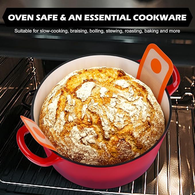 TeamFar 5Qt Dutch Oven, Enameled Cast Iron Dutch Oven with Lid & Dual Handles for Cooking Baking Braising Simmering, Healthy & Sturdy, Oven & Various Stovetops Safe, Non-stick & Easy Clean - Red