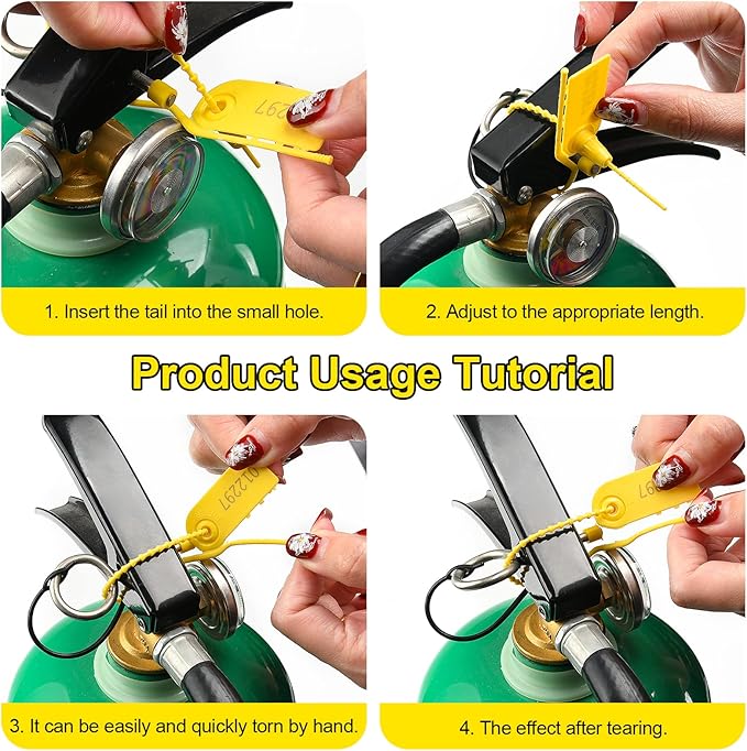 500 PCS Plastic Tamper Seals Pull Tight Security Seals Tags Breakaway Seals Numbered Zip Ties Disposable Self-Locking Ties for Fire Extinguisher, Tear Off Type, 210mm Length
