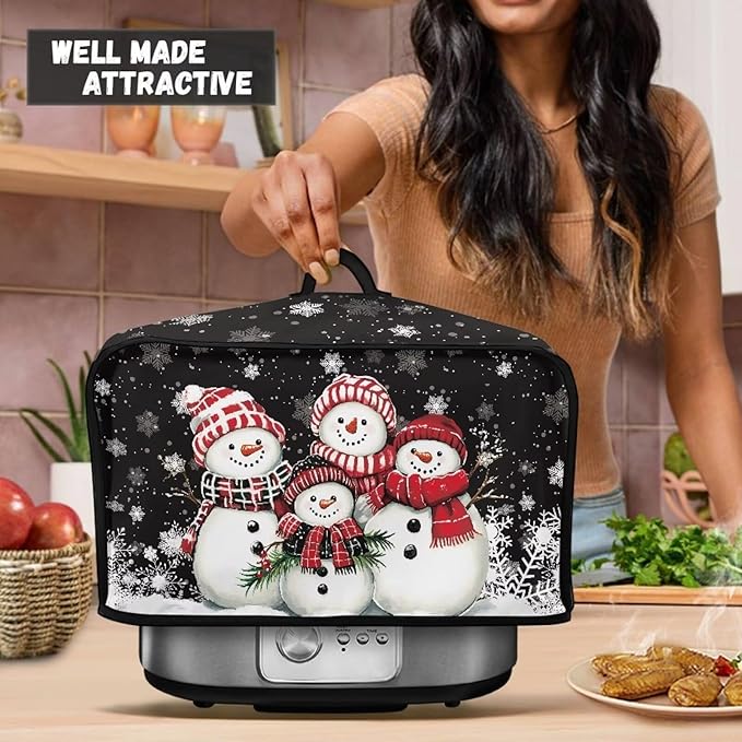 Snowman Family 6-8 Qt Slow Cooker Dust Cover for Holiday Slow Cooker Cover Holder with Pocket Dust Cover Kitchen Small Appliance Dust Covers Small Kitchen Appliance Covers