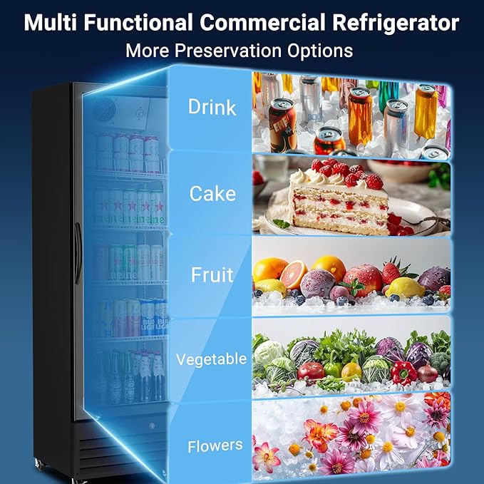 BODEGACOOLER Commercial Bar Refrigerator Glass Door,12.5 cu.ft Large Drink Fridge for Home Bar Office Beverage Refrigerator,Display Bar Cooler Fridge,Adjustable Shelves,Hold Beer,Soda Drinks,Wine