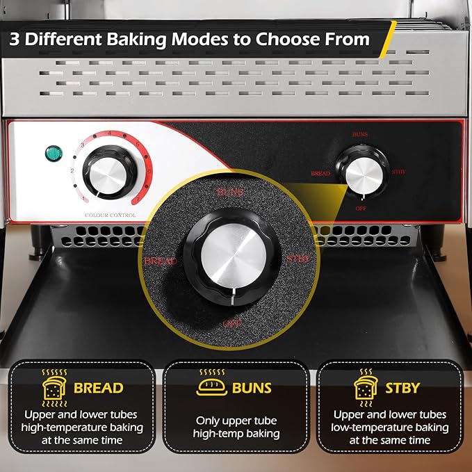 Dyna-Living Commercial Conveyor Toaster 450 Slices/Hour Restaurant Conveyor Toaster for Bun Bagel Bread, 1900W Heavy Duty Stainless Steel Commercial Toasters Bun Toasters