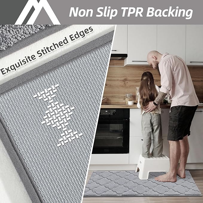 COSY HOMEER Kitchen Rugs 20"x48" Non-Slip Absorbent Soft Kitchen Runner Rug Polyester Kitchen Mats for Floor Washable Kitchens Standing Floor Mat for Sink Mat,Hallway,Laundry,Grey