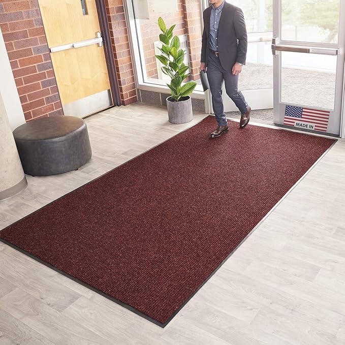 Consolidated Plastics Brush Dry Mat - Made in USA, Heavy-Duty Commercial DoorRug for Indoor/Outdoor Entryways, Non-Slip Backing for High-Traffic Areas (4' W x 6' L, Red)