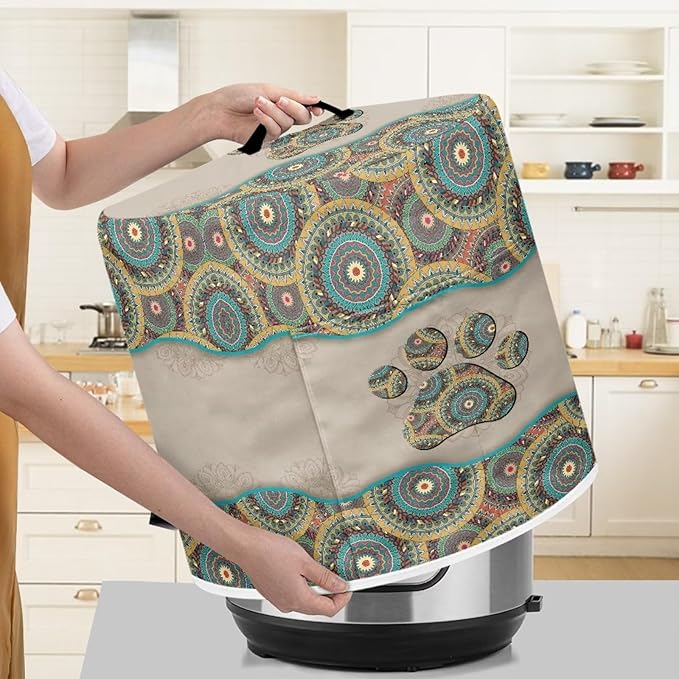 Xoenoiee Boho Mandala Dog Paw Print Kitchen Appliance Dust Cover with Pockets, Electric Pressure Cooker Cover Compatible with Rice Cooker Cover Air Fryer Cover, for 6 Quart