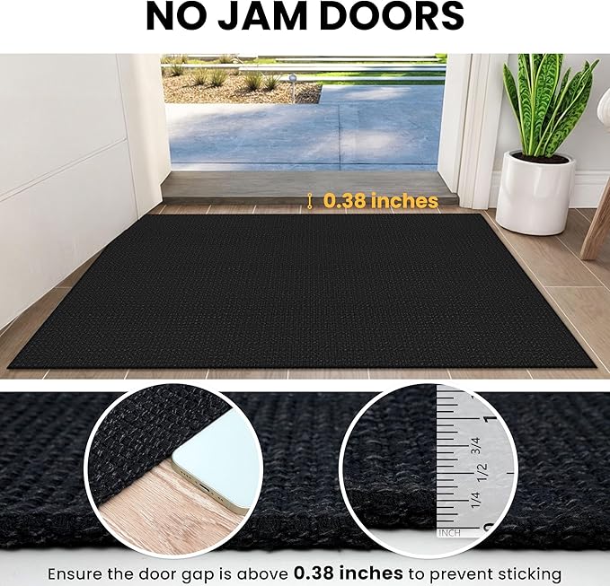IOHOUZE Washable Runner Rug 2x8 Non Slip Rubber Backed Hallway Runner Entryway Runner Indoor, Kitchen Rugs Woven Cotton Floor Carpet for Kitchen Hall Entrance Bedroom, Black/Grey