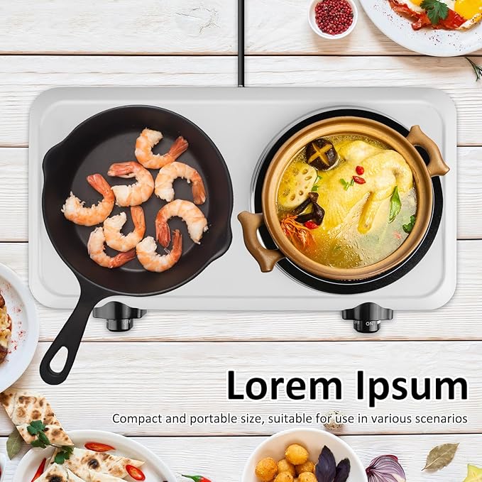 1800W Infrared Double Burner, Portable Hot Plate for Cooking, Countertop Burner with 7.5” & 6.3” Glass Plate Electric Cooktop with Stepless Temperature Adjustments for Home RV Camping