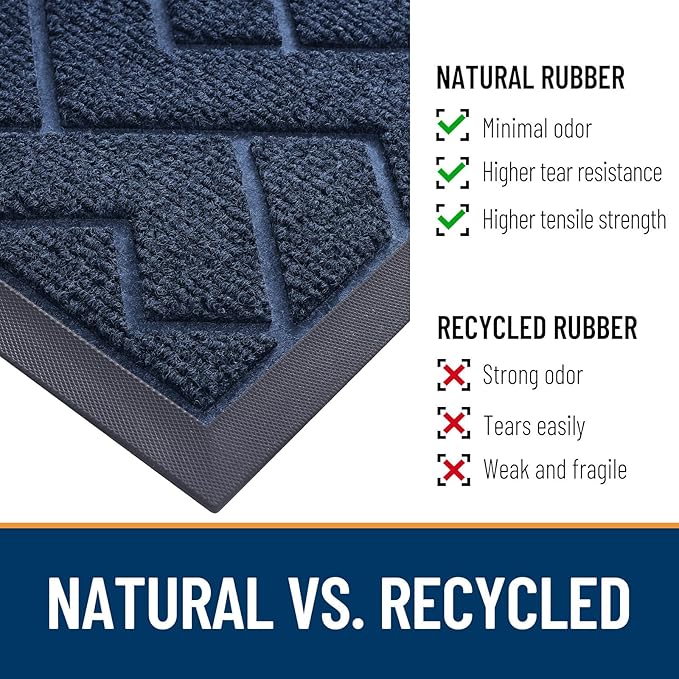 OLANLY Front Door Mat Indoor Outdoor Entrance, Waterproof All-Season, All-Weather Doormat, Sturdy Natural Rubber, Low Profile, Easy Clean Patio Porch Entryway Mat, Herringbone Brick (Blue, 47x23)