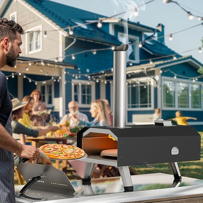 YITAHOME 12" Pizza Oven Outdoor, Wood Pellet Pizza Ovens with Rotating and Built-in Thermometer, Outside Pizza Stove with Peel, Stone and Recipes for Backyard Party Christmas Gifts