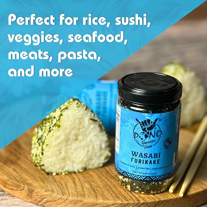 Pono Hawaiian WASABI NORI Furikake RiceSeasoning Premium Ingredients-Gluten-Free and Non-GMO-Multi Purpose Rice Seasoning–Free from Preservatives and Artificial Colors–Japanese Seasoning-2.5 oz (71g)