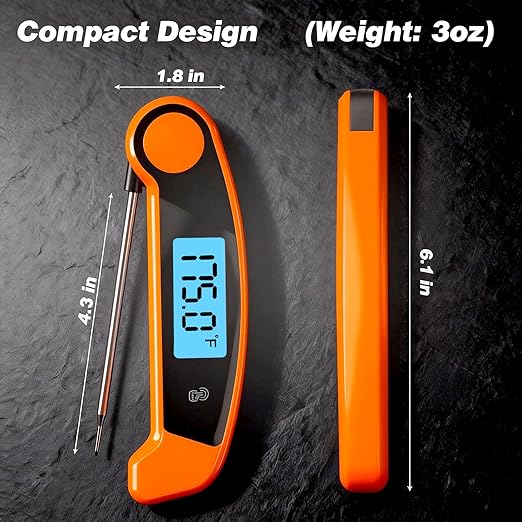 Meat Thermometer Digital Waterproof Instant Read Thermometer for Cooking ℃/℉ Convertible, Food Thermometer with Backlight, Cooking Thermometer for Kitchen Auto-Rotating Display Orange