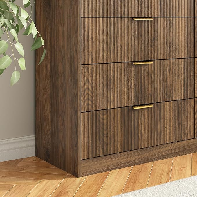 8 Drawer Dresser for Bedroom, Modern Fluted Double Dresser, 55" Wide Chest of Dressers, Mid Century Wooden Beside Table for Closet, Living Room and Entryway, Natural