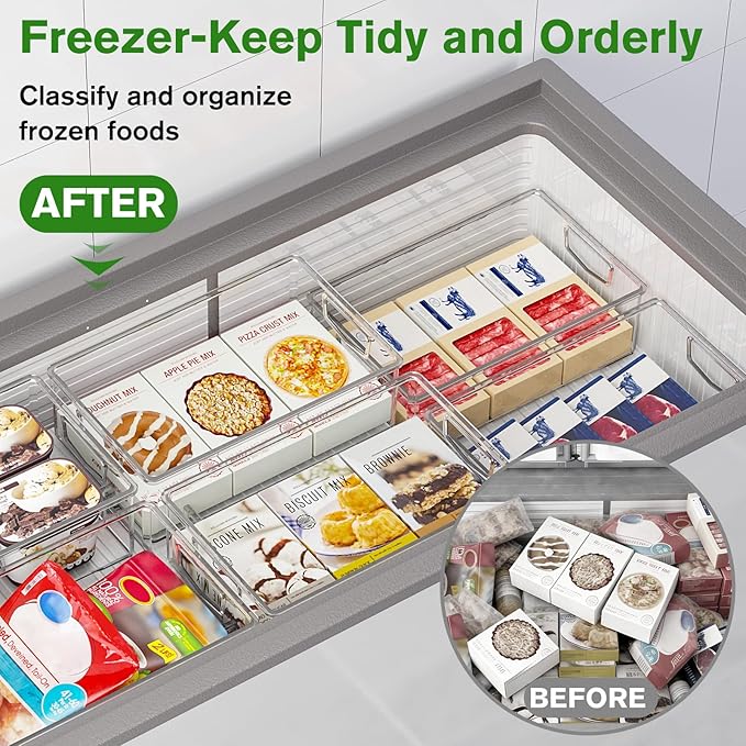 5 Pack Fridge Organizer Bins, Freezer Organizer Clear Stackable Storage Bins with Handles for Pantry, Cabinets, Kitchen, Home Organization Must Haves