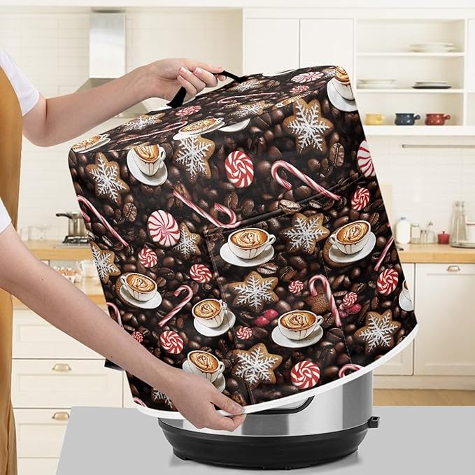 Coffee Dust Cover for Kitchen Instant Pot Accessories Appliance Cover Quart Pressure Cooker Air Fryer Rice Cooker Kitchen Appliance Dust Covers with Storage Pockets Size L