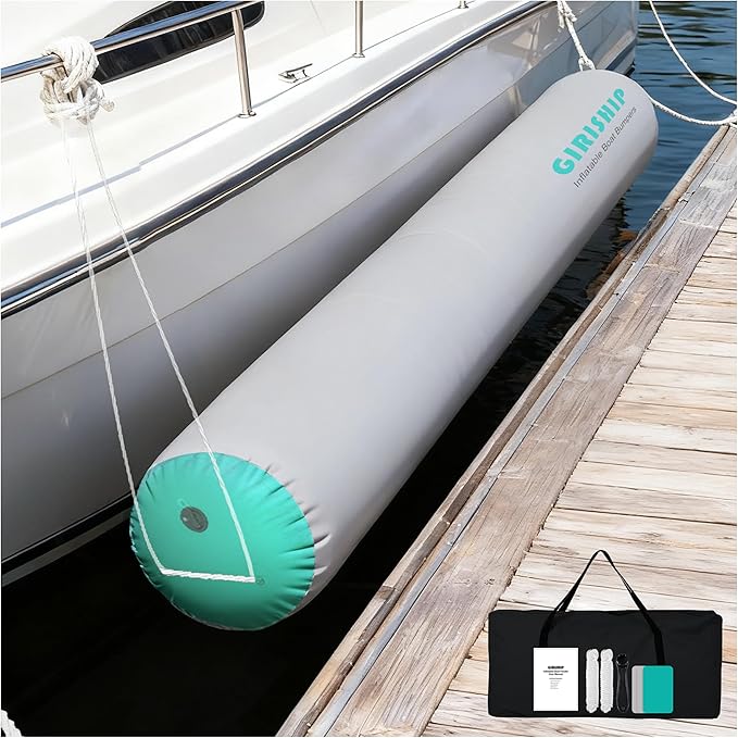 10'×18"/24" Inflatable Boat Bumpers, Large Boat Fenders for Docking, Boat Bumpers for Docking with Mooring Ropes, Heavy Duty Dock Bumper for Yacht or Fishing Boat