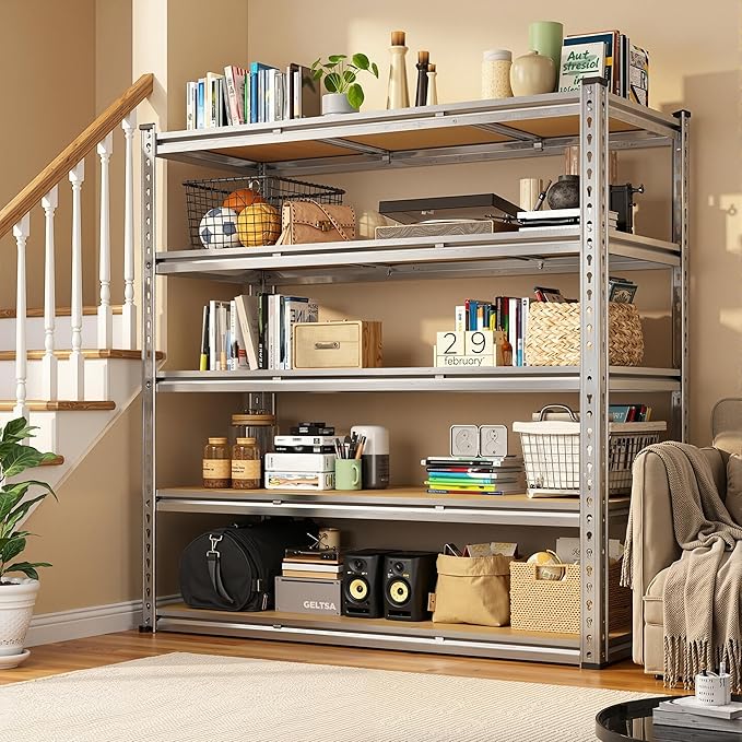 Garage Shelving Load 3050LBS, 5-Tier Storage Shelves, Adjustable Garage Shelves, Shelving Units and Storage, Metal Shelf for Kitchen, Pantry, Warehouse, 48" W x 71.9" H x 17.9" D, Galvanized