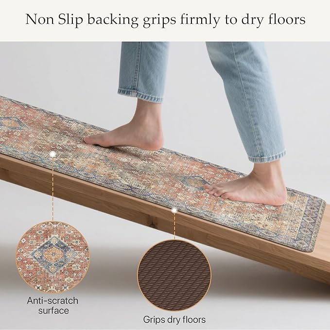 GENIMO Kitchen Mats for Floor, Kitchen Rugs Non Slip Washable, Waterproof Anti Fatigue Mat, Comfort Standing Runner Rug for Sink, Office, Laundry, Home, 23.6"x71", RetroBrick
