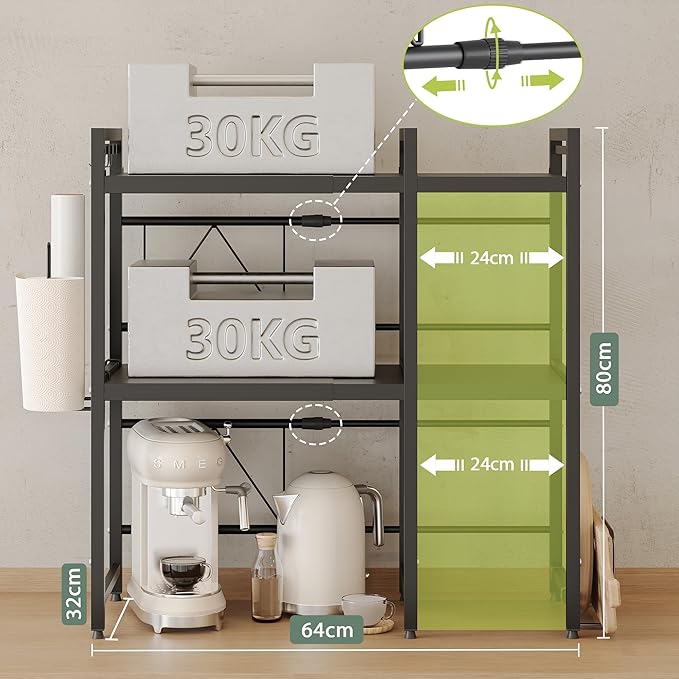 NETEL Expandable Microwave Stand,3 Tier Metal Kitchen Countertop Organizer Shelves with Paper Towel and Chopping Board Holder,Bakers Rack,Microwave Shelf,Microwave Oven Rack,110lbs Weight Capacity