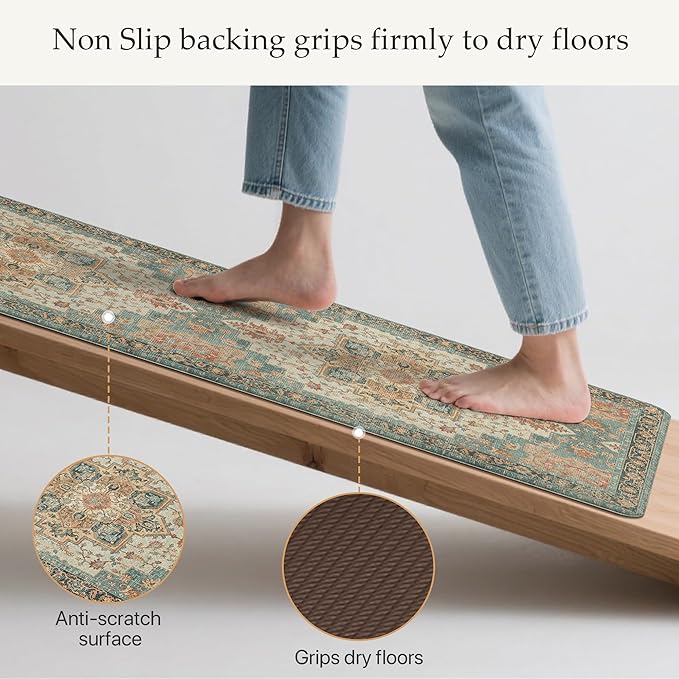 GENIMO Kitchen Mats for Floor, Washable Anti Fatigue Mat for Cushioned, 17.3"x59", Waterproof Kitchen Rugs, Non Slip Foam Comfort Standing Mat Rug for Home, Runner, Laundry, Peach Orange