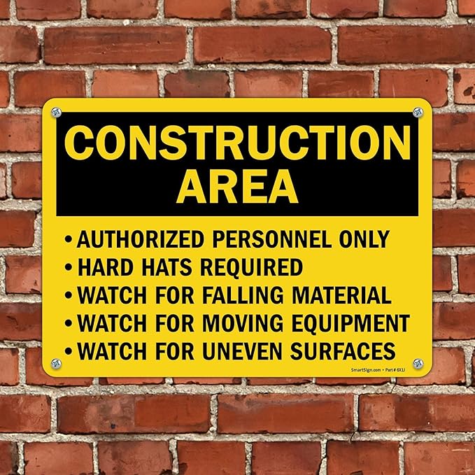 SmartSign "Construction Area - Authorized Personnel Only, Hard Hats Required" Sign | 10" x 14" Plastic