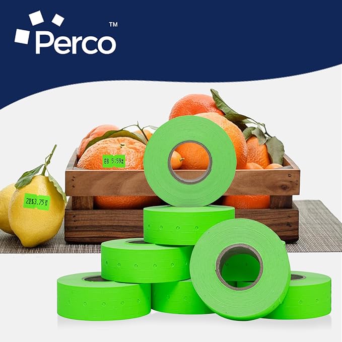 Perco 1 Line Fluorescent Green Labels - 32 Rolls, 4 Sleeves, 32,000 Blank Price and Date Gun Labels for Perco Lite, X, Plus and Pro 1 Line Price and Date Guns - Made in USA