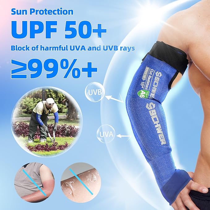 Schwer AIR-SKIN ANSI A6 Cut Resistant Arm Sleeves for Men & Women, Arm Protectors for High Risk Work, Gardening Sleeves, 100 Pairs, Blue, 18 IN