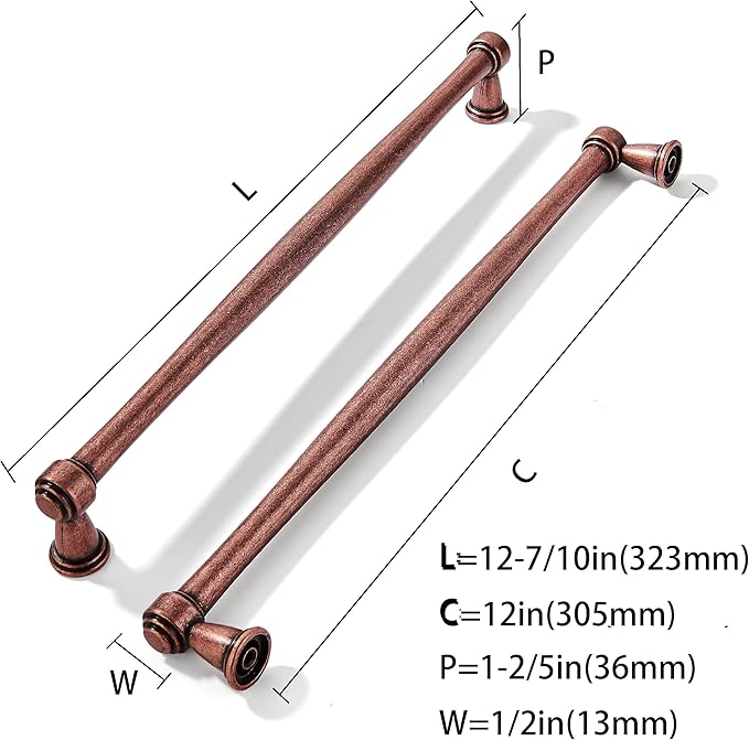 khtumeware 6 Pack 12 Inch(305mm) Antique Copper Cabinet pulls Kitchen Cabinet Handles Kitchen Cabinet Hardware for Cupboard Drawer Handles Dresser Pulls
