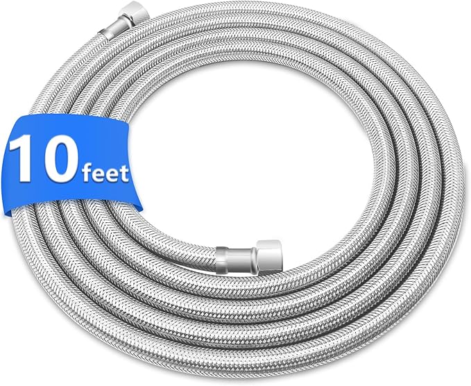 10FT Stainless Steel Braided Water Supply Line for Dishwasher, Brass 3/8 Inch Compression x 3/8 Inch Compression Connections, Food Grade PEX Inner Tube Water Hose
