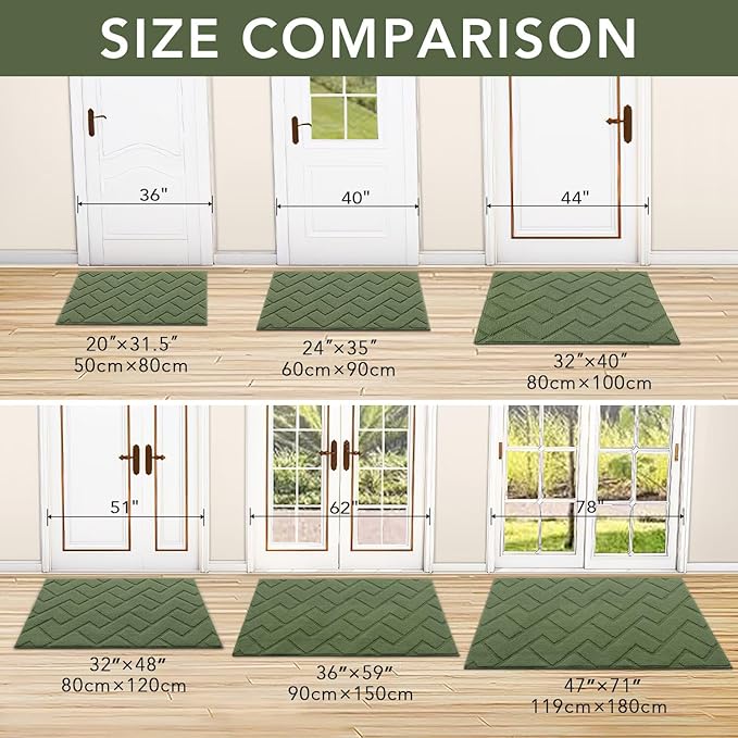 hicorfe Dirt Trapper Indoor Doormat,20"x59" Welcome Door mat,Non Slip Backing Washable Door Mats,Absorbent and Resistant Low-Profile Entrance Inside Floor Mat for Front Back Door,Entryway (Green)