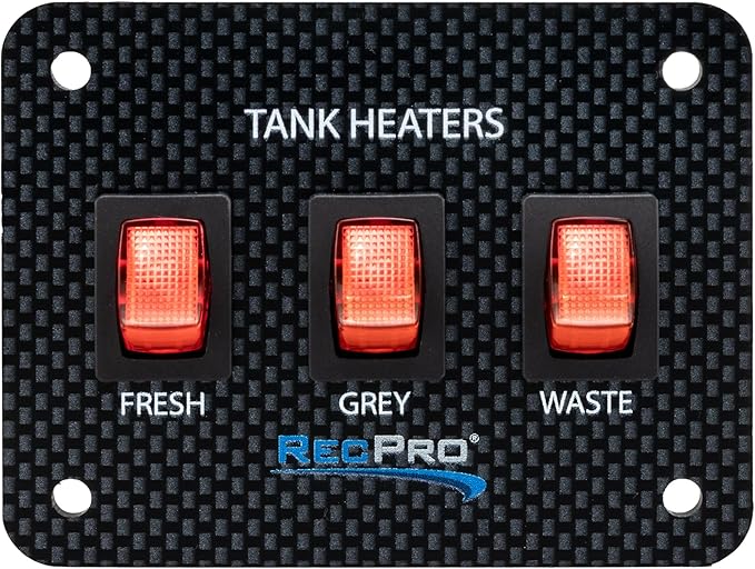 RecPro RV Toggle Switch | Tank System Control Panel | Gang Kit System | Heating Pad Switch | Heater Panel (3 Toggles)