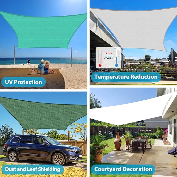 Amagenix Sun Shade Sail 10'X24' Curved Edge Outdoor Shade Canopy Blue Breathable 95% UV Block Shade Cloth for Patio Garden Backyard (We Make Custom Size)