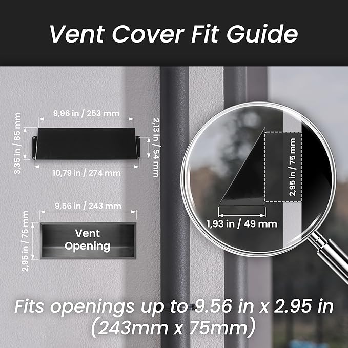 Repa Market 10 x 3 Inch Black Galvanized Steel Vent Cover - Duct Exhaust/Inlet Rain Deflector - Weatherproof Guard for Ventilation Systems/Indoor/Outdoor Vent Hood/Air Vent Grille Protection Roof