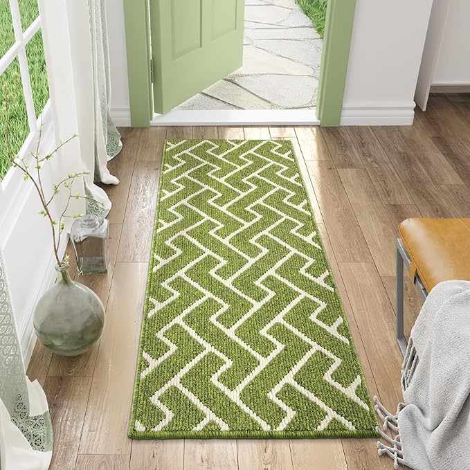hicorfe Dirt Trapper Indoor Doormat,20"x48" Welcome Door mat,Non Slip Backing Washable Door Mats,Absorbent and Resistant Low-Profile Entrance Inside Floor Mat for Front Back Door,Entryway (Sage Green)
