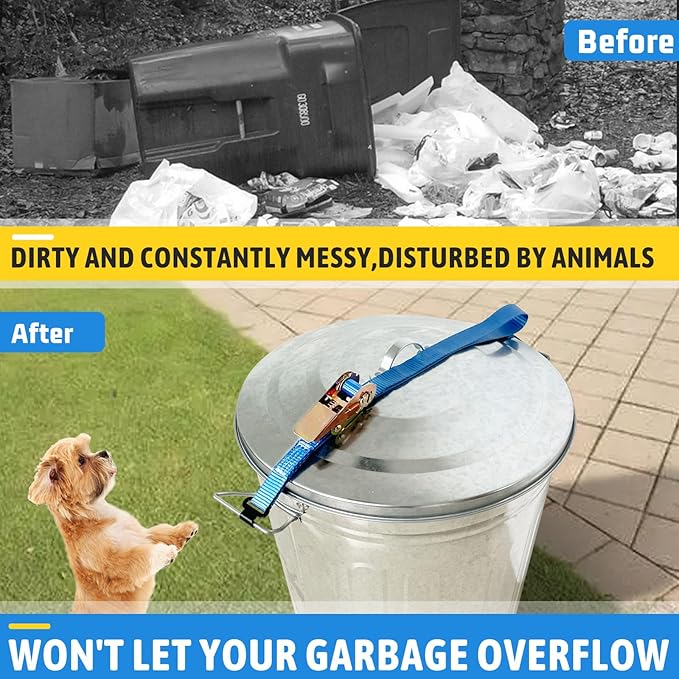 Quick-Install No Tools Trash Can Locks for Animals– Metal Dual-Claw Design, Raccoon Bear Proof Trash Can Lock, Adjustable Can Lid Lock Strap for Outdoor Galvanized Steel Bins, Keep Garbage Can Secure