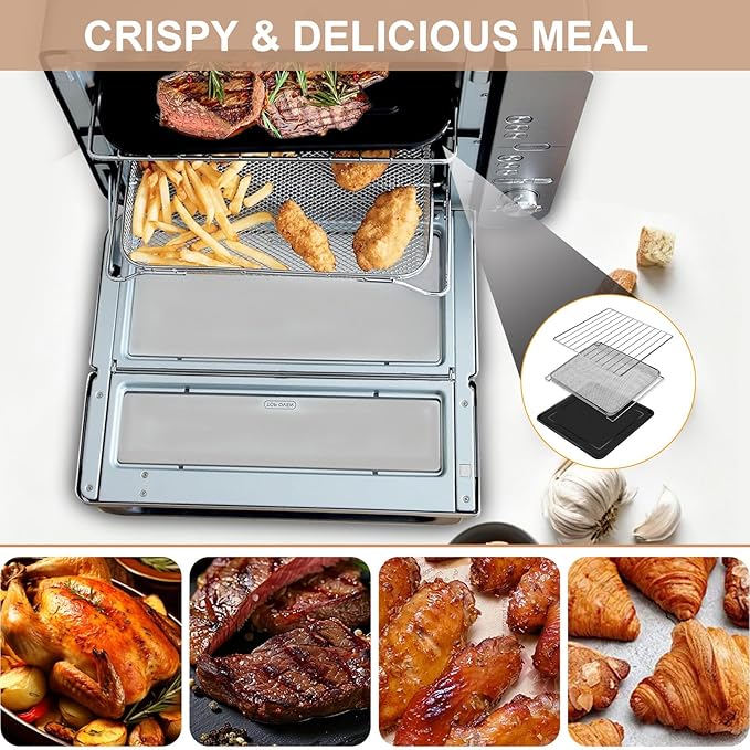GCQ 3 IN 1 Smart Double Oven Basket for Ninja DCT401 DCT402 DCT451, 13''×12.6'' Steel Toaster Oven Dehydrator Cooling Rack Replacement Parts Accessories for Ninja DCT601 DCT651 Smart Oven