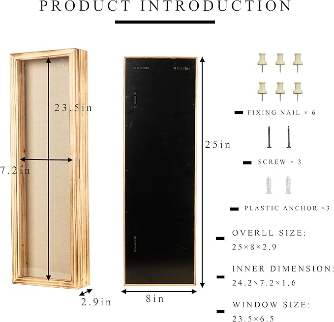 Freezing point Shadow Box Frame 8x25 Flower Shadow Box Pin Display Case Cabinet Picture Frame with Linen Back Memorabilia Awards Medals Badge Bouquet Wedding Memory Box for Keepsakes Long