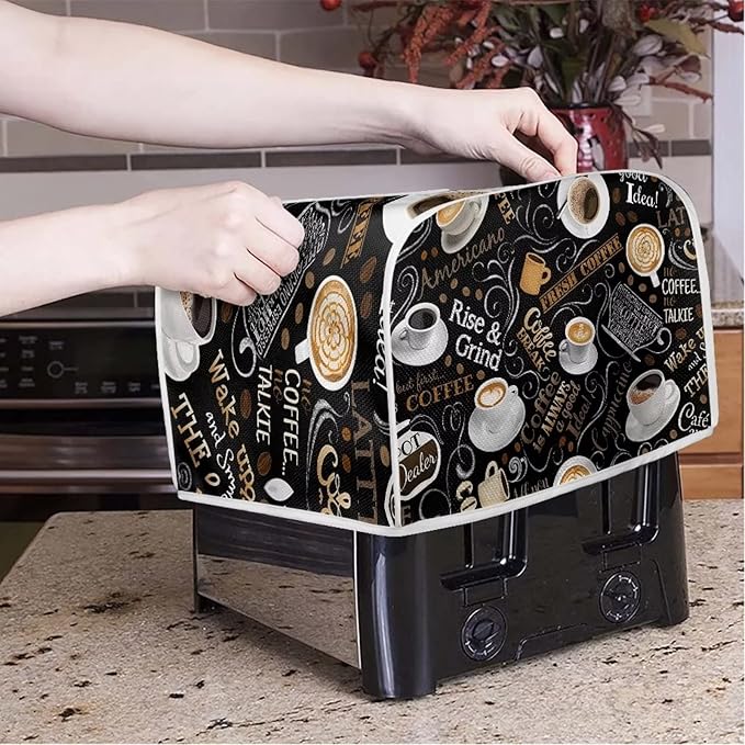UNICEU Coffee Pattern Quilted Toaster Cover - Fits Most Standard 2 Slice Toasters, Kitchen Small Appliance Cover