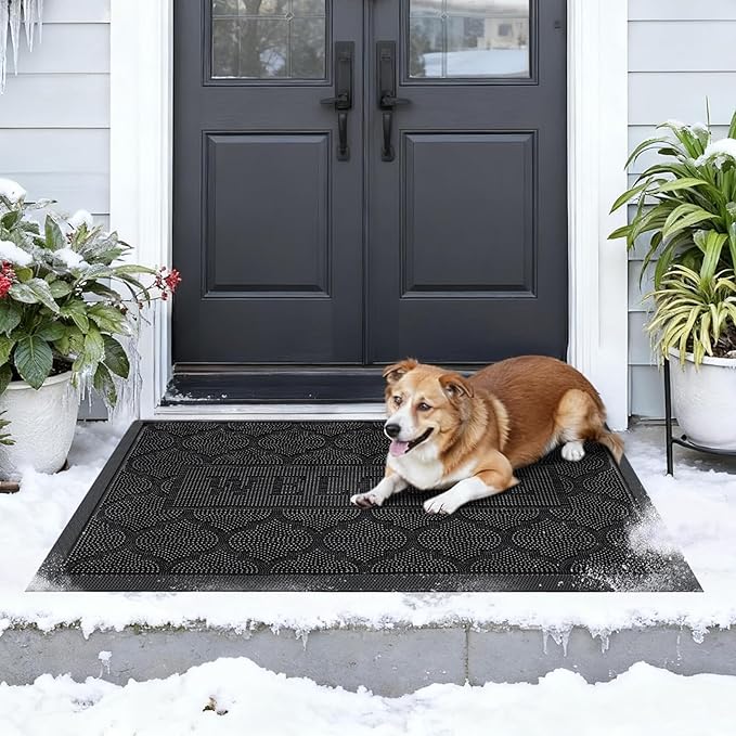 FRAMICS Rubber Doormat 24x36 Inches Heavy Duty - Non-Slip, Waterproof Entry Mat for Outside Front Door, Low Profile Dirt Trapper for All Seasons, Patio, Garage, High Traffic Areas, Black