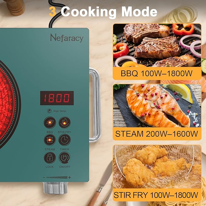 Single Burner Electric Cooktop 1800W, One Burner Electric Stove 110V, Countertop Electrics Burner with Knob & Touch Control, 180Mins Timer, 3 Cooking Mode & Safety Lock, 110V Plug in(Green)