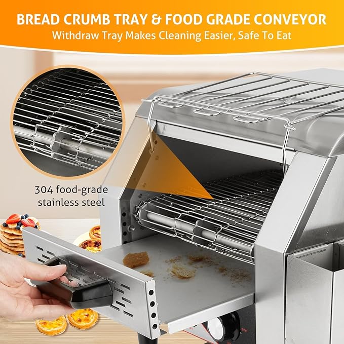 Commercial Toaster - 300 Slices/Hour Electric Conveyor Toaster 1900W Commercial Stainless Steel Toasters for Restaurant Buffets Bagel Beard Heavy Duty with Handle