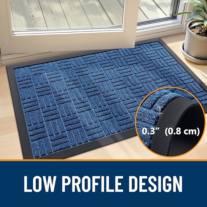OLANLY Front Door Mat Outside Entrance 47x23, Absorbent, Heavy Duty Sturdy Natural Rubber Doormat Indoor Outdoor, Non-Slip, Stain and Fade Resistant, Low Profile Floor Mat for Entryway, Ocean Blue