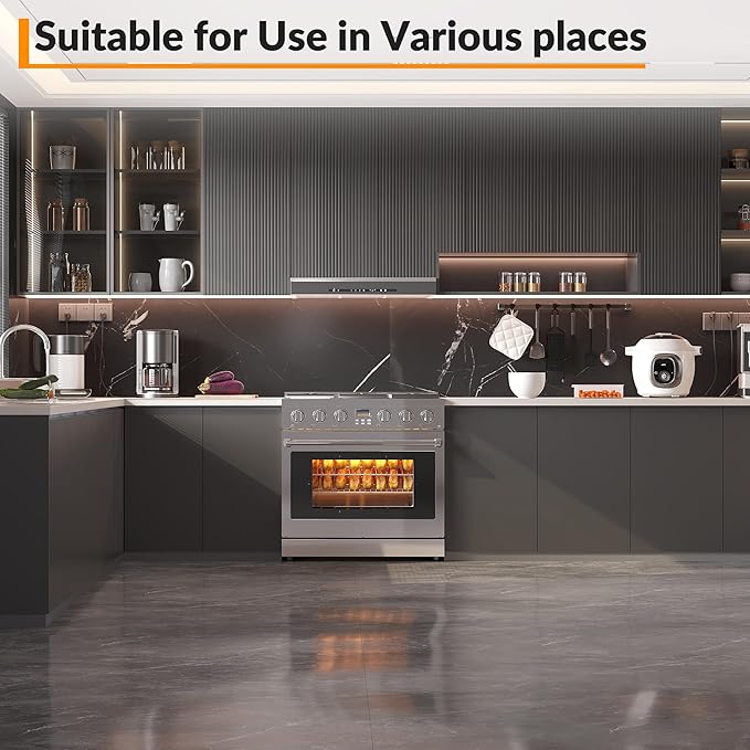 36 Inch Freestanding Dual Fuel Range Oven Stove, 6.0 Cu.Ft, Stainless Steel Electric Convection Oven with Self Clean, 6 Sealed Gas Burner for Home and Commercial Use