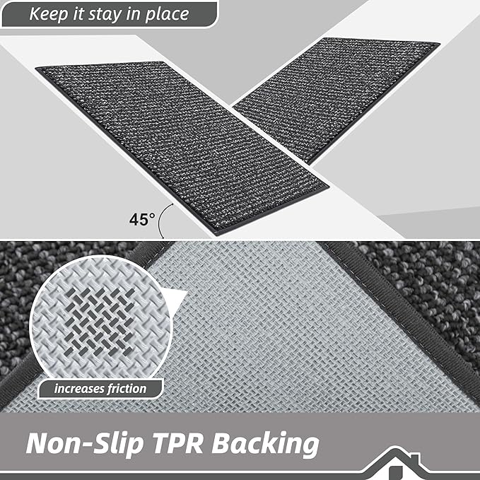 BEQHAUSE Dirt Trapper Door Mat 36" x 60", Non-Slip Washable Doormats Entrance Mat, Dirt Resistant and Absorbent Welcome Mat, Low Profile Floor Mats for Front Back Door and Entryway, Charcoal