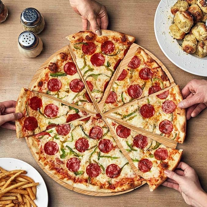 Round Pizza Cutting Board 12inch 2Pack Double Sided Bamboo Wooden Pizza Tray Meat Bread Cheese Serving Platter Pizza Oven Accessories Pizza Prep Board Paddle Blocks Circular Circle