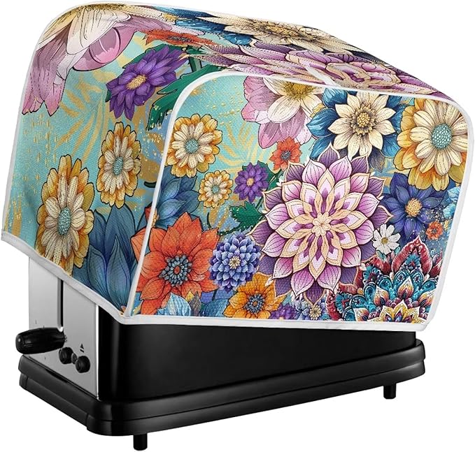 UNICEU Boho Flower Bright Blossom 4 Slice Quilted Toasters Cover, Dust-proof Toasters Cover Bread Maker Cover Kitchen Small Appliance Dust Cover