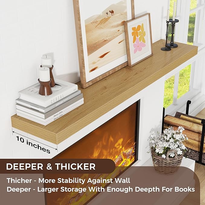 Floating Shelves for Wall 55"W x 10"D x 1.5"H, Long Engineered Wood Wall Shelves with Invisible Brackets for Living Room Bedroom Bathroom Office Kitchen Decor and Storage, Oak Finish, Set of 1