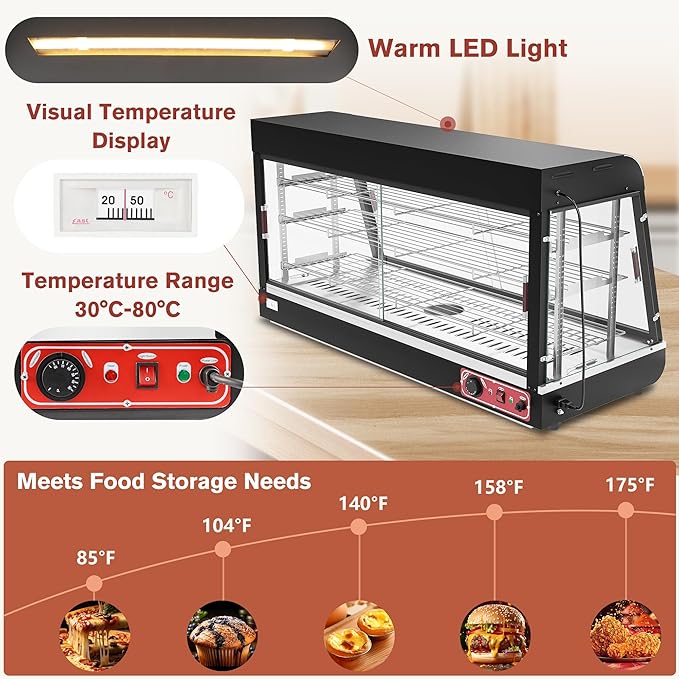 35 inch Food Warmer Countertop Pizza Warmers Display Commercial Pastry Patty Warmer Case for Buffet Restaurant Heater Food Service, L35 x W19 x H25