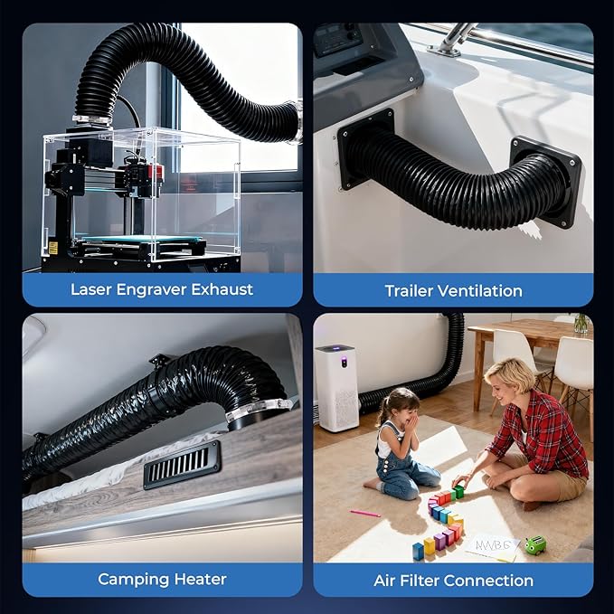 Diesel Heater Ducting 3inch 16FT, Nylon Flexible Duct Hose, Insulated Duct Vent Hose for Diesel Heater, 3D Printer, Dryer Vent, RV, Boat Blower, Ventilation Systems, Black
