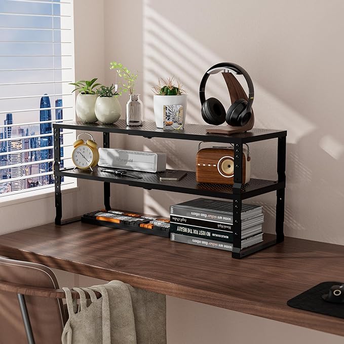 Flat Top Storage Rack - Expandable Countertop Space Saver, Heavy-Duty Steel Construction, Powder Coated Finish for Kitchens, Bathrooms, Workshops or Offices