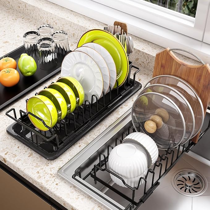 Sink Dish Drying Rack - Expandable Small Dish Rack Dish Drainer for Kitchen Counter with Cutlery Holder, Drying Rack Fit for 15’’-20’’ Kitchen Sink,Ideal for small apartments, RVs, and campers.